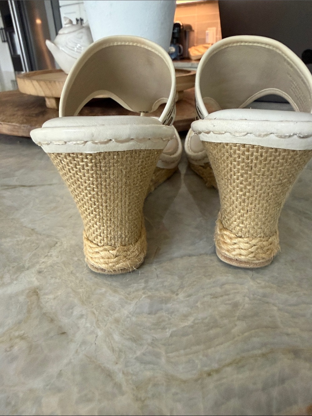 Nurture Leather Jenny Wedge Cut-Out Look Braided Jute Floral Cream Brown 8.5 - Picture 6 of 11